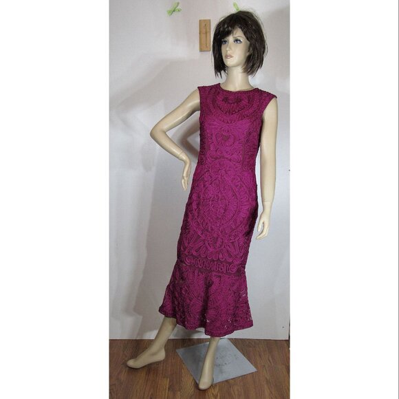 A JS Collections Embroidered Soutache Midi Dress, Berry, Womens Size 2 - Picture 1 of 5